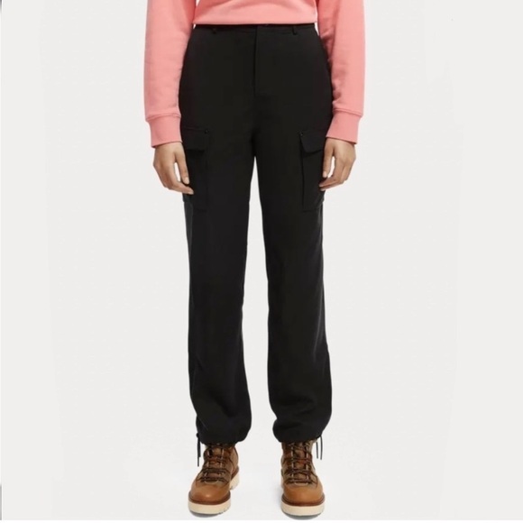 NWT Scotch & Soda Lara High Rise Straight Leg Cargo Pants Black - Picture 1 of 11